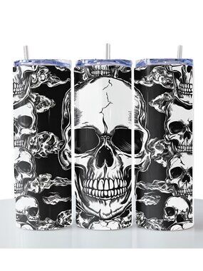 skull. 20 oz printed tumbler with stainless steel straw. Silicone tip.